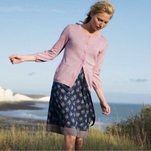 BODEN 100% Wool Lightweight Pink Sequin Placket Shimmer Cardigan Sweater Size 12